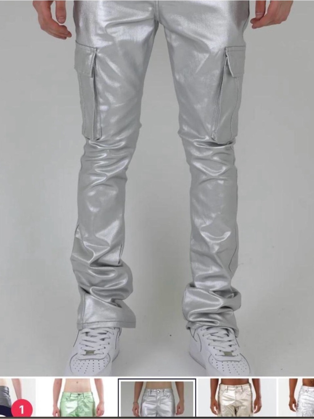 Armor Jeans Men's Metallic Silver Cargo Pants - Sleek Reflective Style 34”